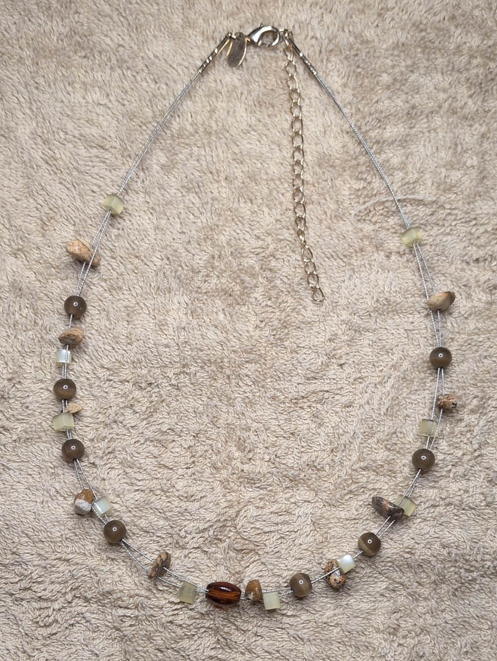 Lia Sophia Brown & Cream Stone And Beaded Wire Necklace